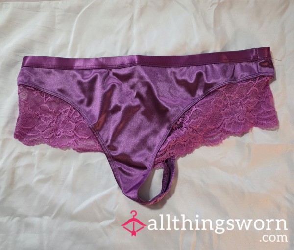 Purple Satin Lace Side Thong