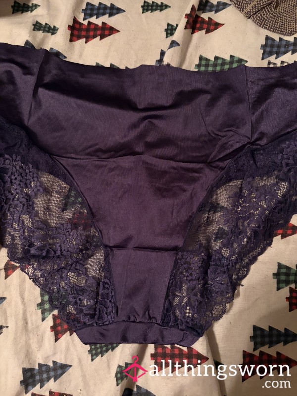 Purple Satin Panties With Lace Trim