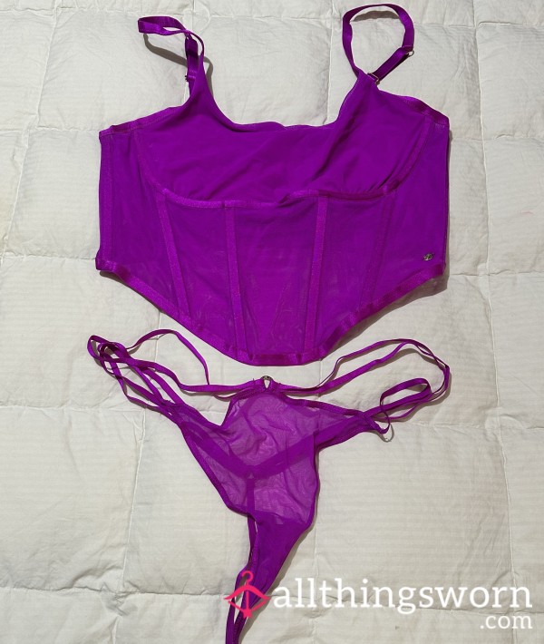 Purple Set Strappy Thong/ Bustier Bra