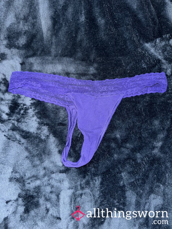 Purple VS Cotton Thong With Lace
