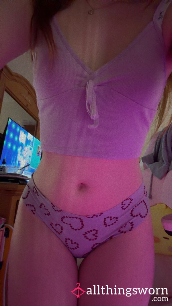 Purple Vs Pink Panties With Lady Bug Hearts. No Show Thong 😇🥰 Worn 2 Days.