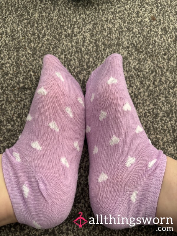 Purple & White Love Heart Socks