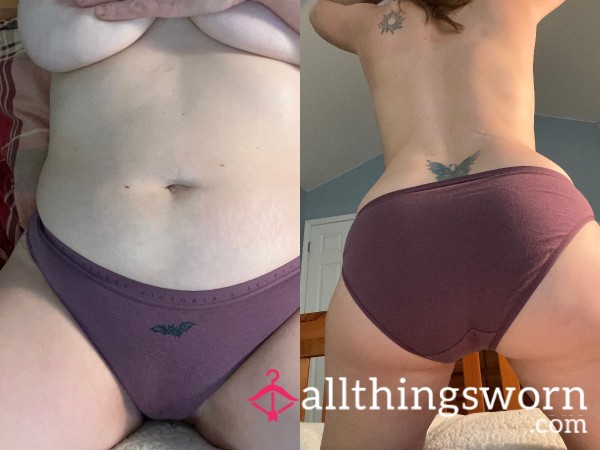 Purple With Black Bat - VS Cotton, Bikini Full Back Panties - Includes 48 Hour Wear And Shipping