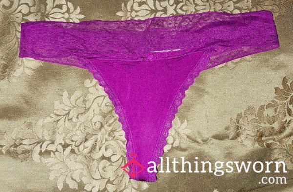 Purple/pink Silky Nylon N Lace Thong