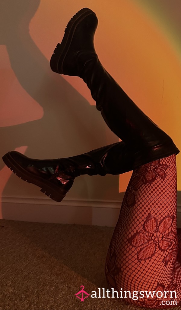 PVC Leather Knee High Boots