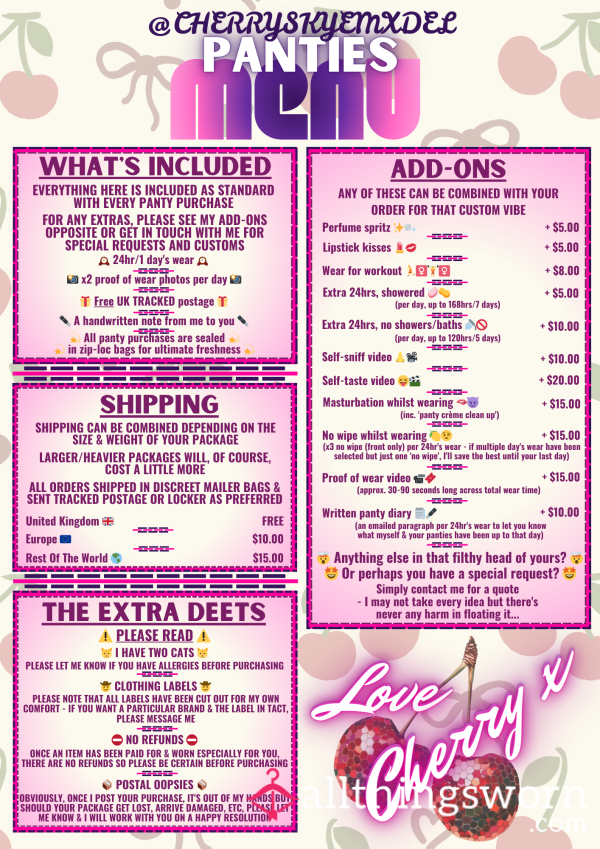 🩲 PYP - PICK YOUR PANTIES!! 🩲 Choose Your Fave (Or Faves!) From The Photos - First Pair $20 With Additional Pairs Discounted! 💰 Please See My Attached Menu & Message Me For Extras! 💋