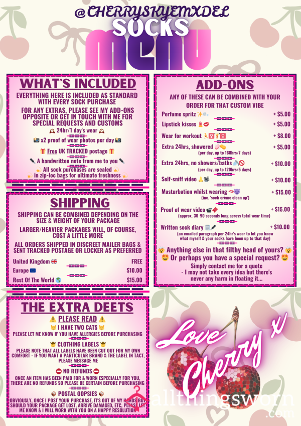 🧦 PYS - PICK YOUR SOCKS!! 🧦 Choose Your Fave (Or Faves!) From The Photos - First Pair $15 With Additional Pairs Discounted! 💰 Please See My Attached Menu & Message Me For Extras! 💋