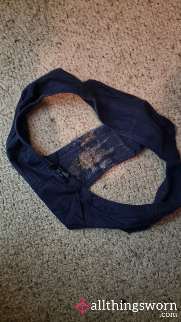 ♡ QUCK-BUY: Navy Blue Cotton Panties ♡ Size 10 ♡ 48 Hour Pre-worn ♡