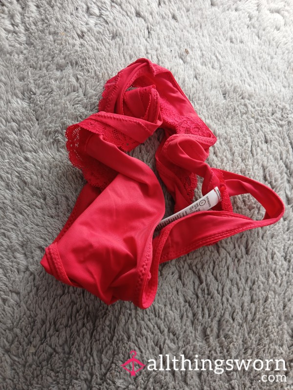 Racy Red Thongs UK 14/16 - 1 Day Wear But Can Do Extra