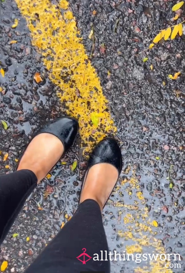 Rain-Kissed Footsteps In Black Flats