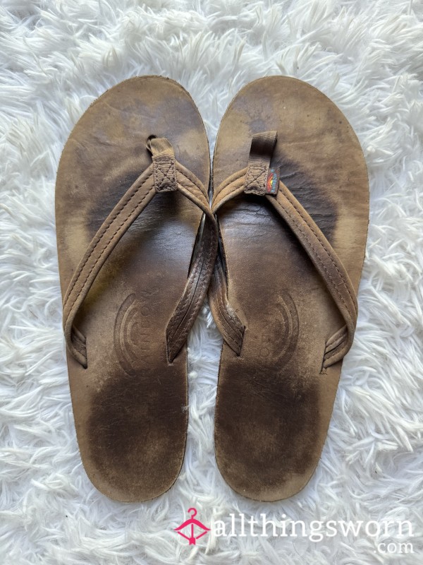 Rainbow Flip Flops - Brown