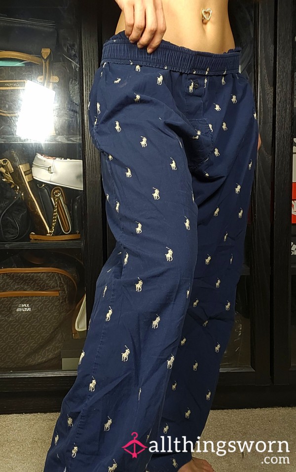 🐎 Ralph Lauren Polo Pajama Pants Navy Blue Pj Pants Old Well Worn 1 0+ Years Old Ripped Stained Asian Japanese Tattooed Curvy Petite Fitness Model