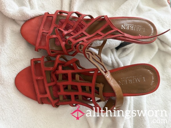 Ralph Lauren Strappy Red Leather Stilettos