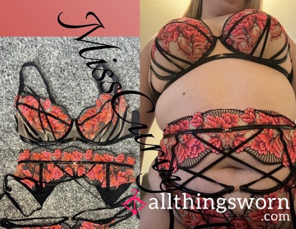 ❗️RARE❗️Ann Summers Complete Lingerie Set Including Bra, Suspender Belt And G String Panties (postage Included) (completely Customisable)