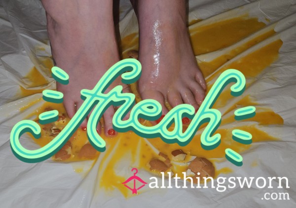 Raw Egg Crushing, Bare Feet, Close Up