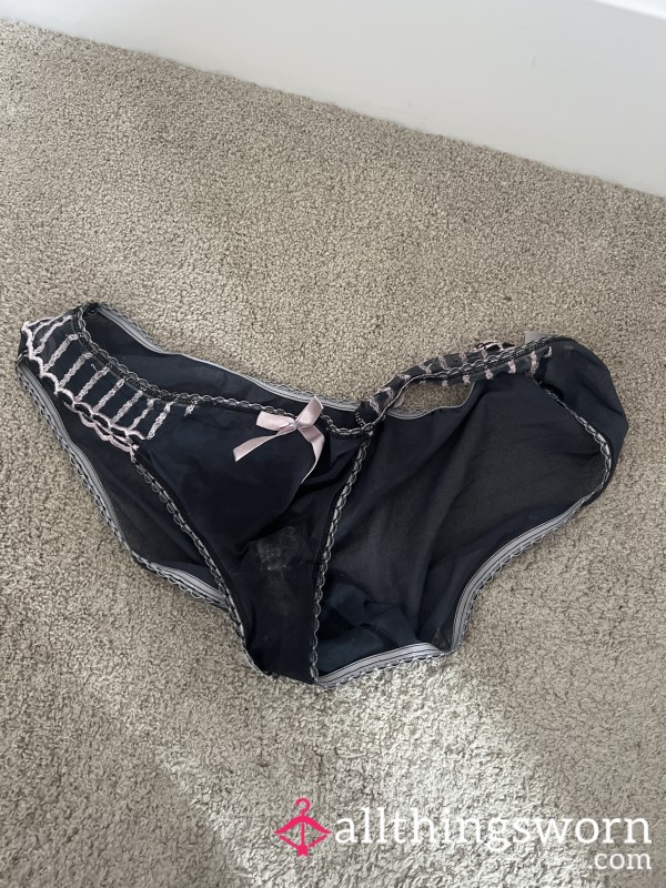 Ready For A New Home Black Sheer Panties With Cute Bow