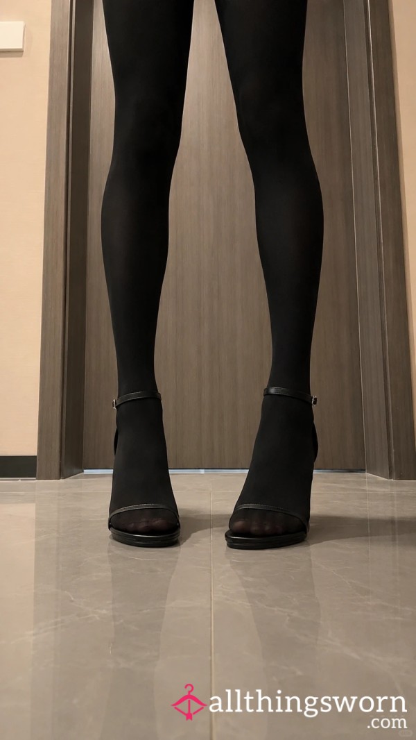 Ready To Own The Night In These Black Nylons.  Pulling The Waistband Down To Let The Trapped Hot Air Escape... 🌬️
