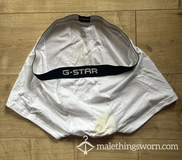 🐽😈READY TO SEND Daddy’s Worn Sweaty, Musky, Stained G-STAR White Boxers MMMMM🔥😛🔥