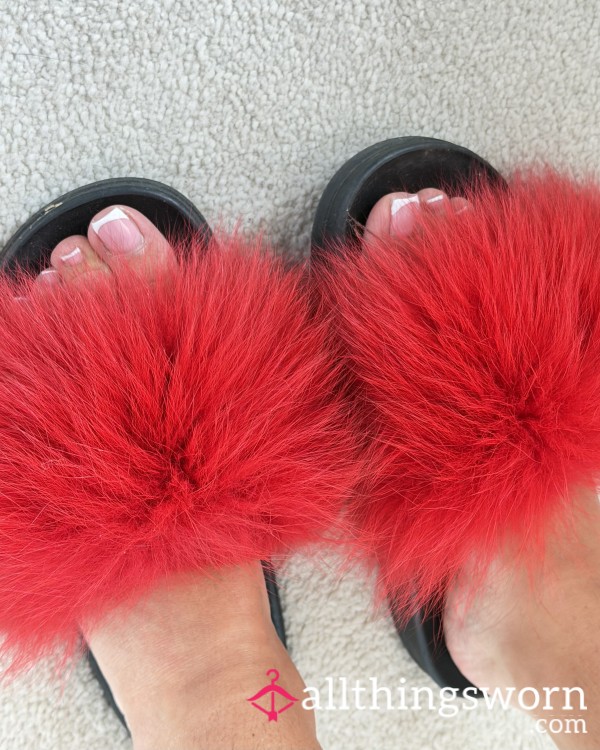 Real Red Fur Fluffy Shoes/slippers