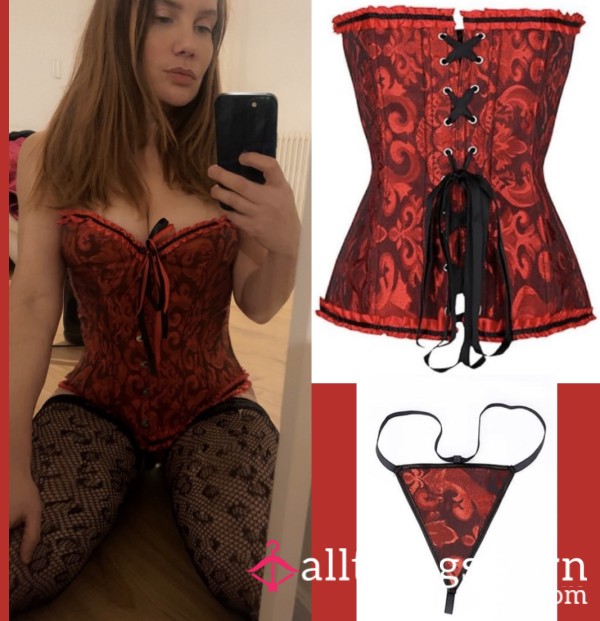Red And Black Corset And G-string Set