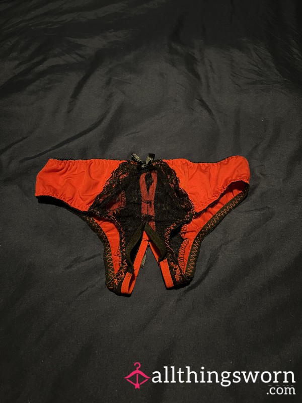 Red And Black Crotchless Panties