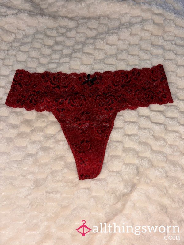 Red And Black Lace Thong