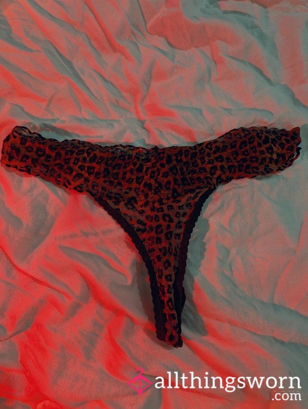 Red And Black Leopard Print Lace Thong