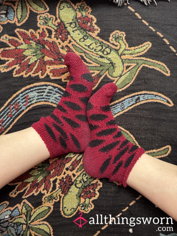 Red And Black Polka Dot Fuzzy Socks