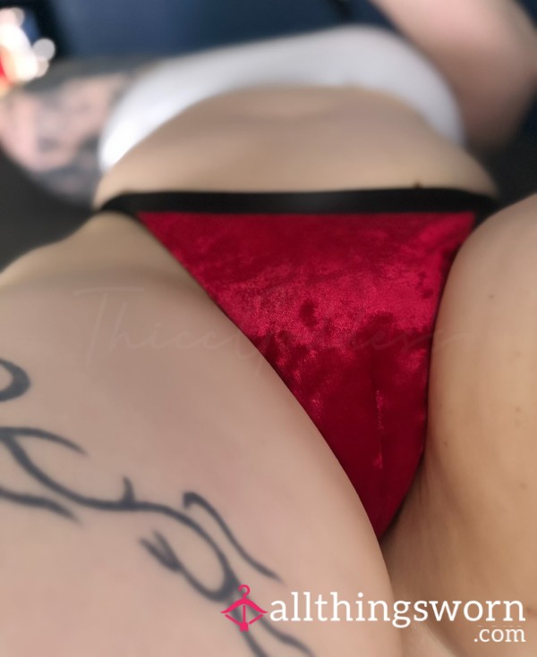 Red And Black Velvet Thong For Sale
