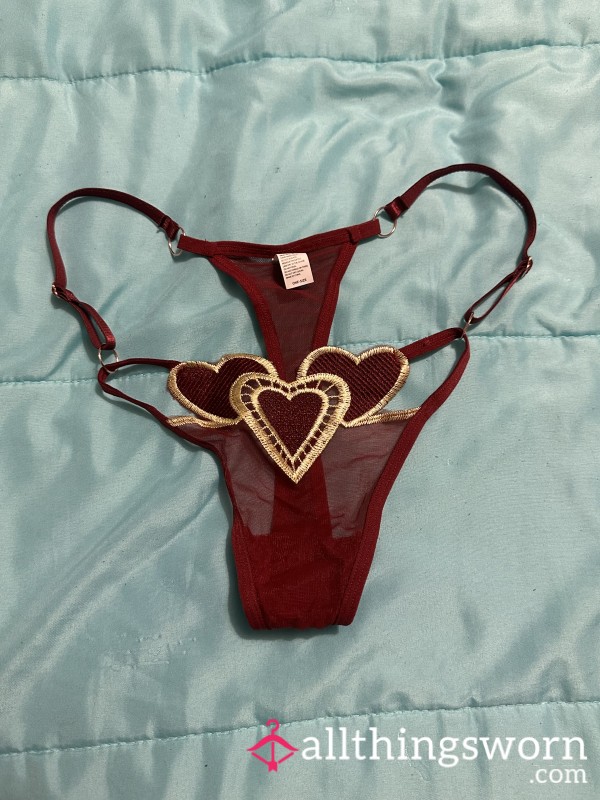 Red And Gold Heart Lace Thong