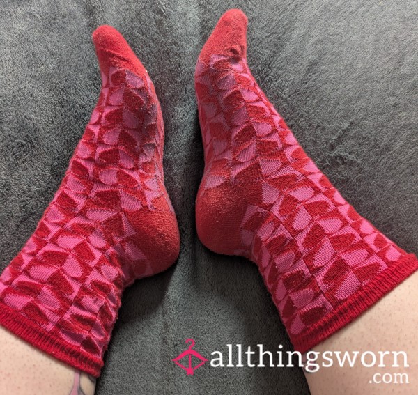 Red And Pink Chequered Socks - 24 Hour Wear Included In Price