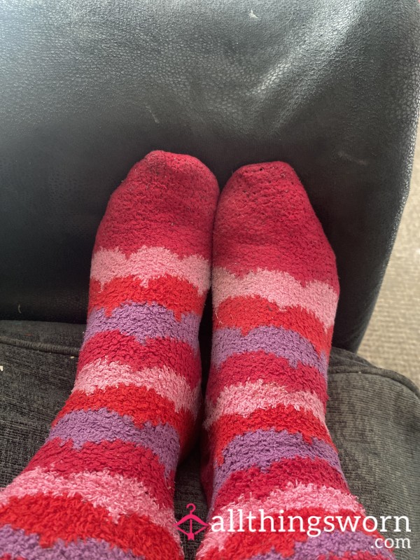 Red And Pink Well Worn Fluffy Socks!