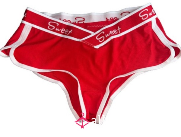 Red And White “Shorts” Ribbed Panties