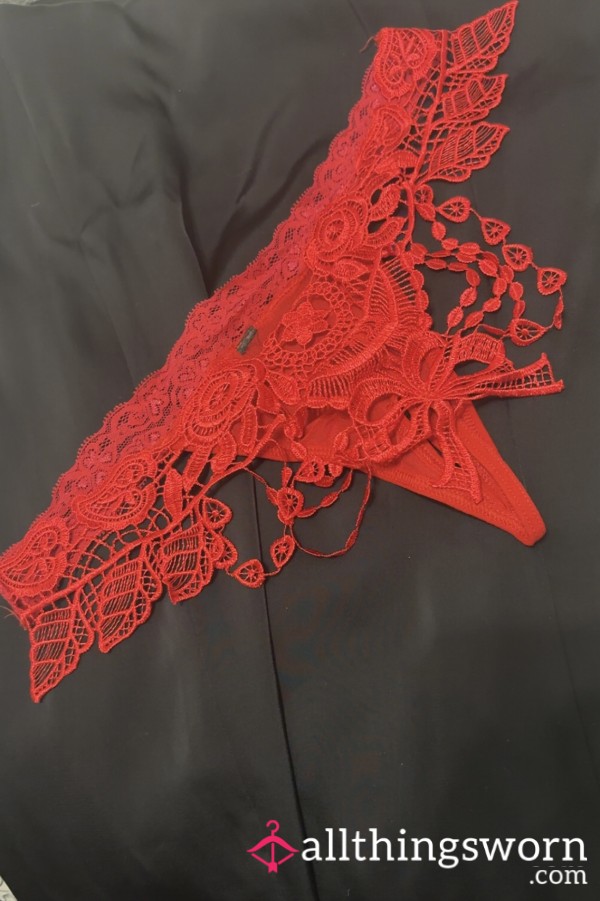 Red Anne Summers Crotchless Lace Back Thong