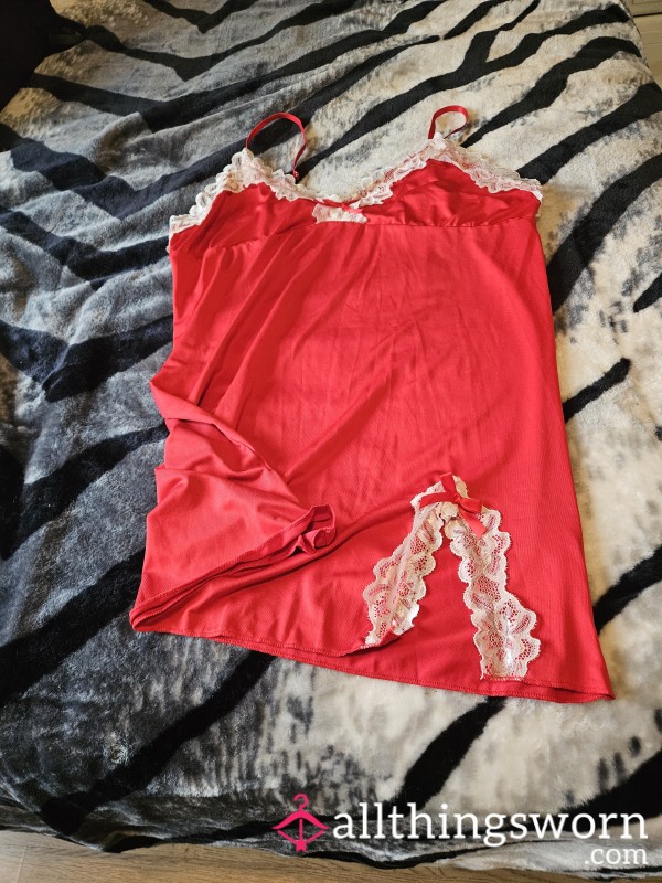 Red Baby Doll Sixe Xl So Soft And S**y With Lace Trim Slit Worn By Goddess