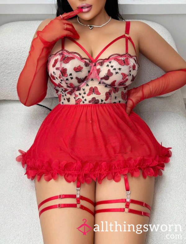 Red Babydoll Lingerie Set NEW Size U.K. 3xl/22 With Add Ons