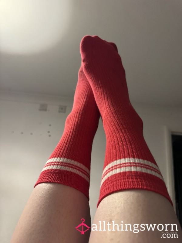 ❤️ Red Birthday Socks With White Stripes ❤️