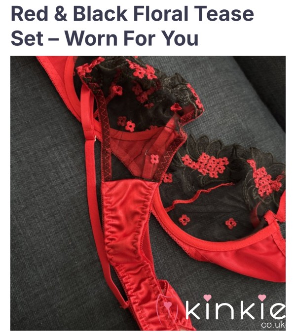 Red & Black Flor*l Tease Set
