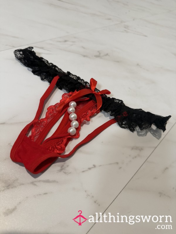 🌹Red & Black Pearl Thong Panties 🌹* For Pleasure 😍
