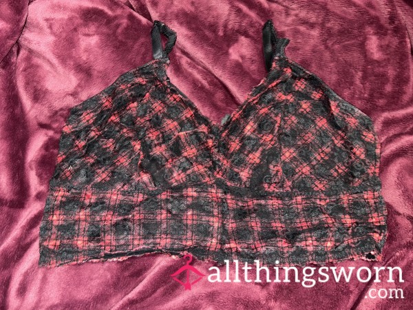 ~RED & BLACK PLAID LACE BRALETTE~