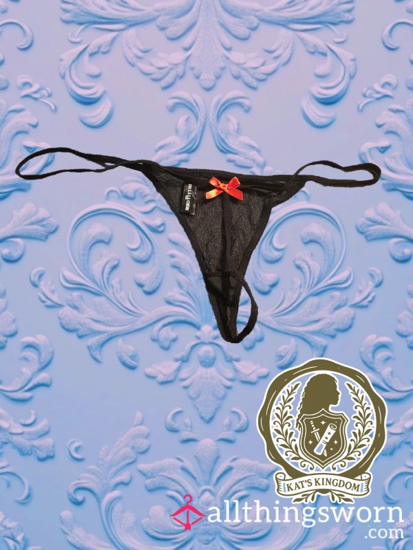 Red Bow Back 🎀 Black T-String Thong