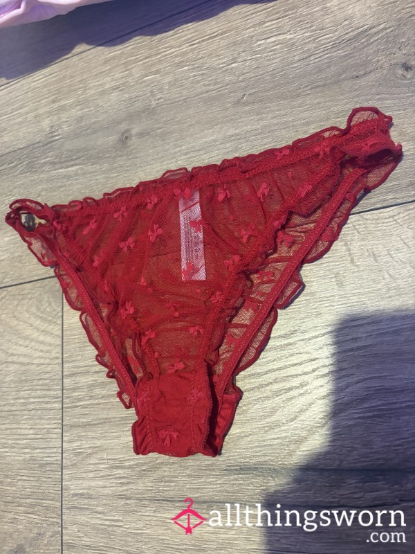 Red Bow Print Sheer Panties