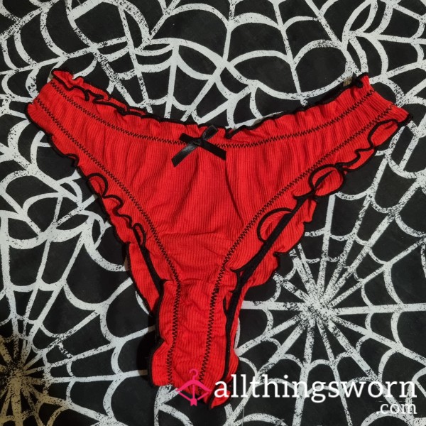 Red Briefs With Black Ruffle Edge