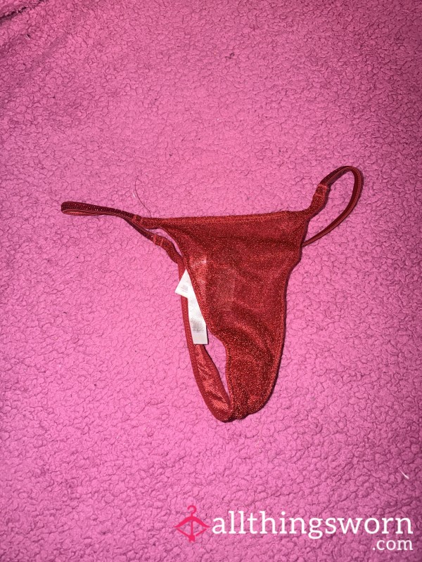 Red Christmas Thong With Gusset Pocket