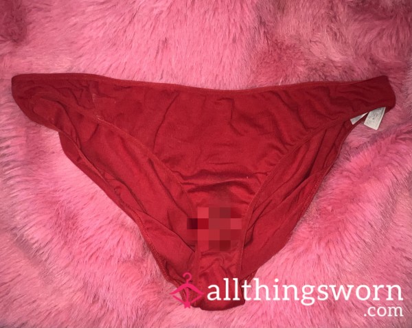 💋 Red Cotton, High Waisted Panties Worn For 24 Hours 💋