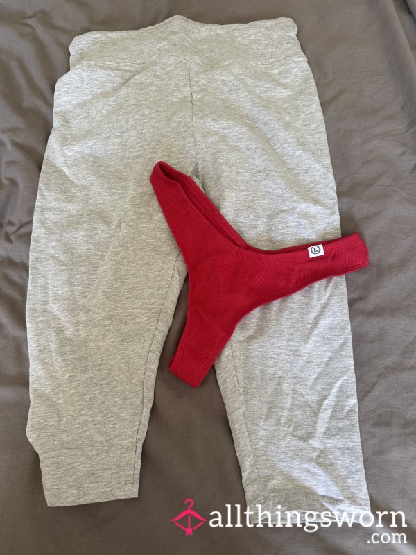 Red Cotton Thong And Grey Leggings
