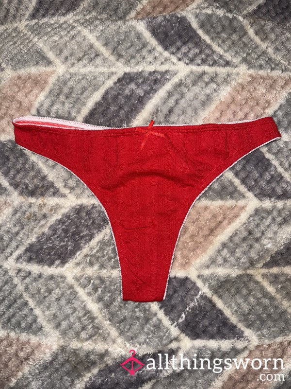 Red Cotton Thong With White Trimp