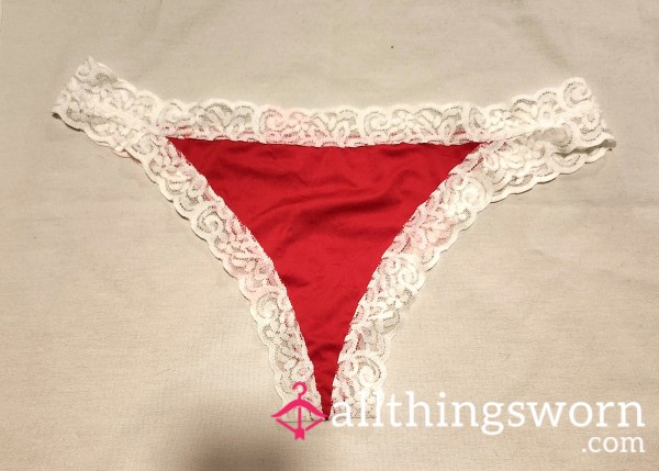 Red Cotton With White Lace Cheeky