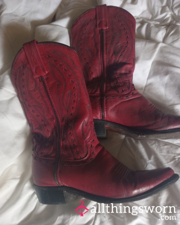 Red Cowboy Boots Worn For 3 Years Behind The Bar Of The World's Biggest Honkytonk!