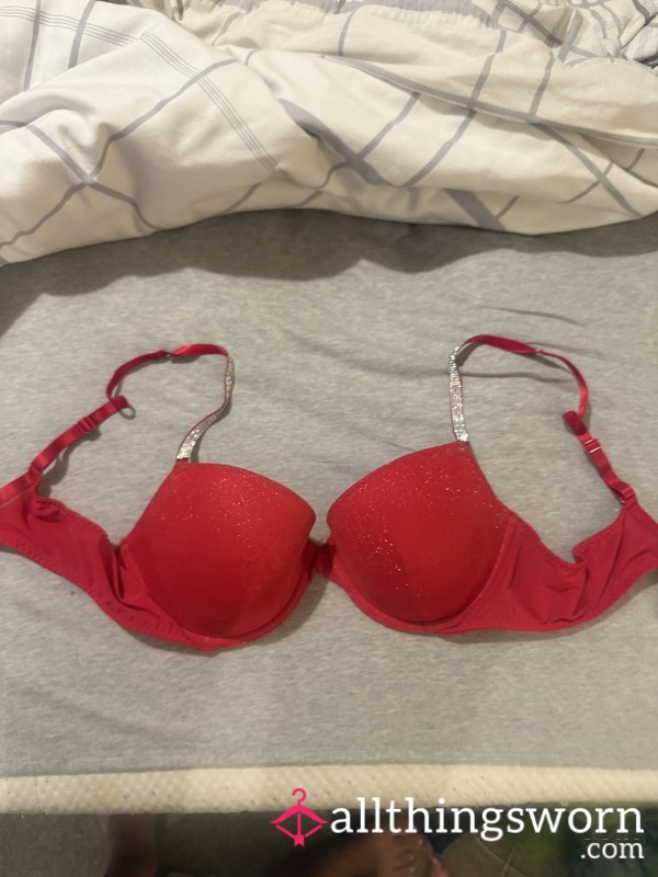 Red Diamanté Strap Bra